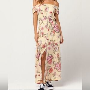 Billabong off shoulder floral button front maxi dress,  size XS